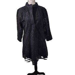 Code x Mode Black Long Sleeve Eyelet Dress | Size L | 100% Cotton